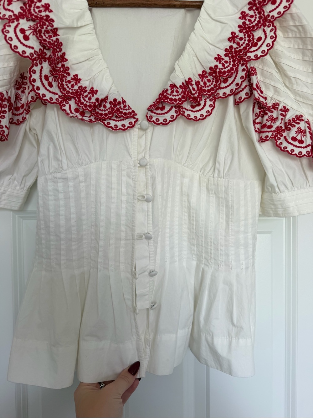 Damson Madder Blouse with Red Embroidered Collar - Picture 8 of 13